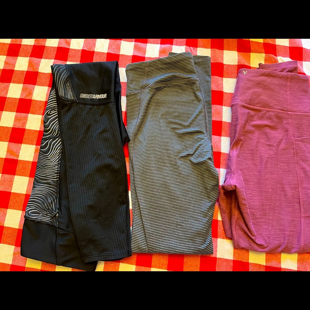 Lot of leggings! 2 under Armor, one Victoria’s Secret! Mediums and size 8.